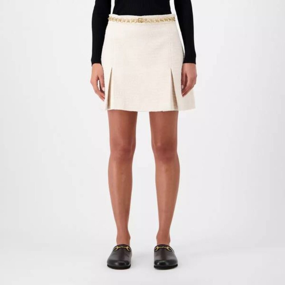 Gucci Off White Skirt with metal chain belt Sz-46